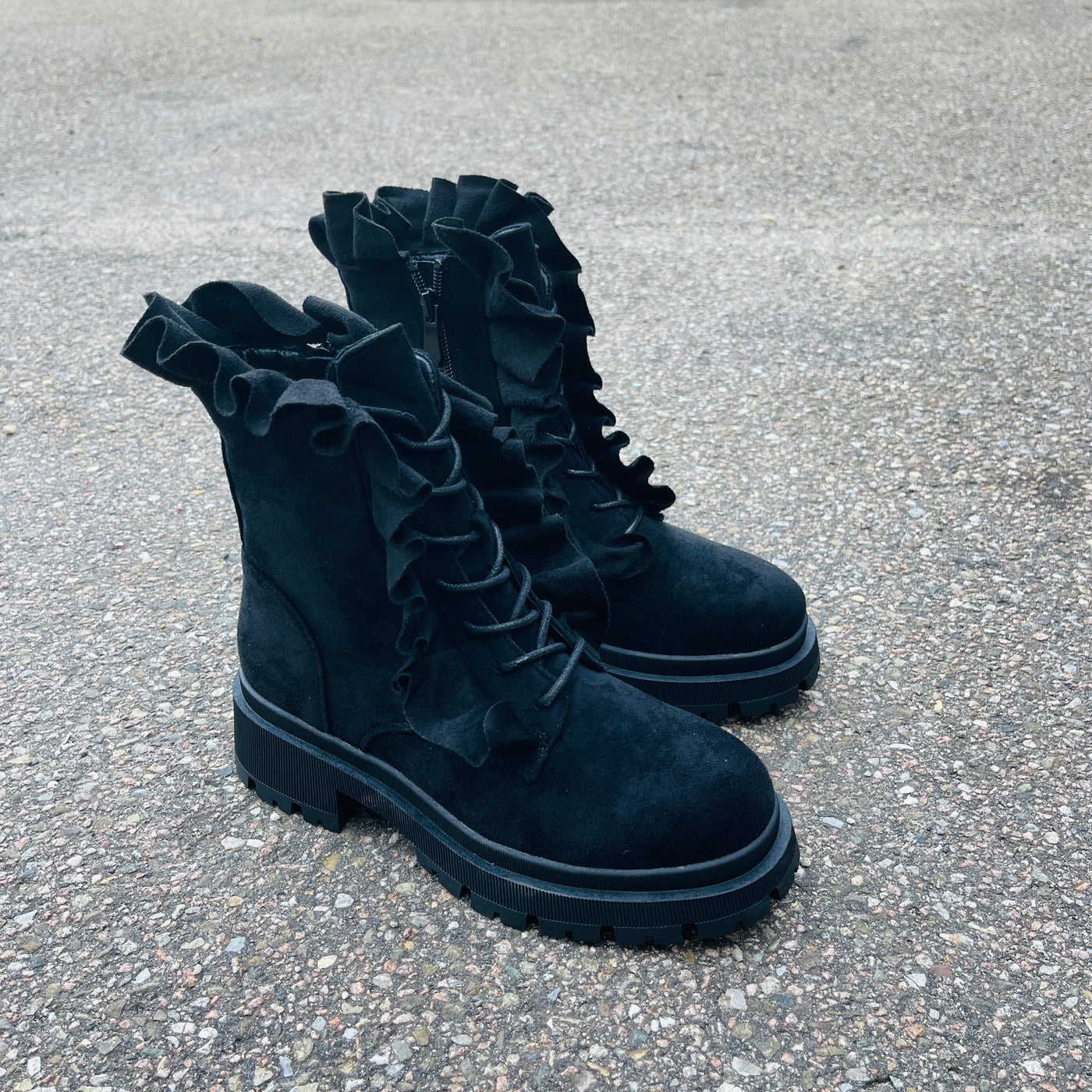 Ruffle Black Boots